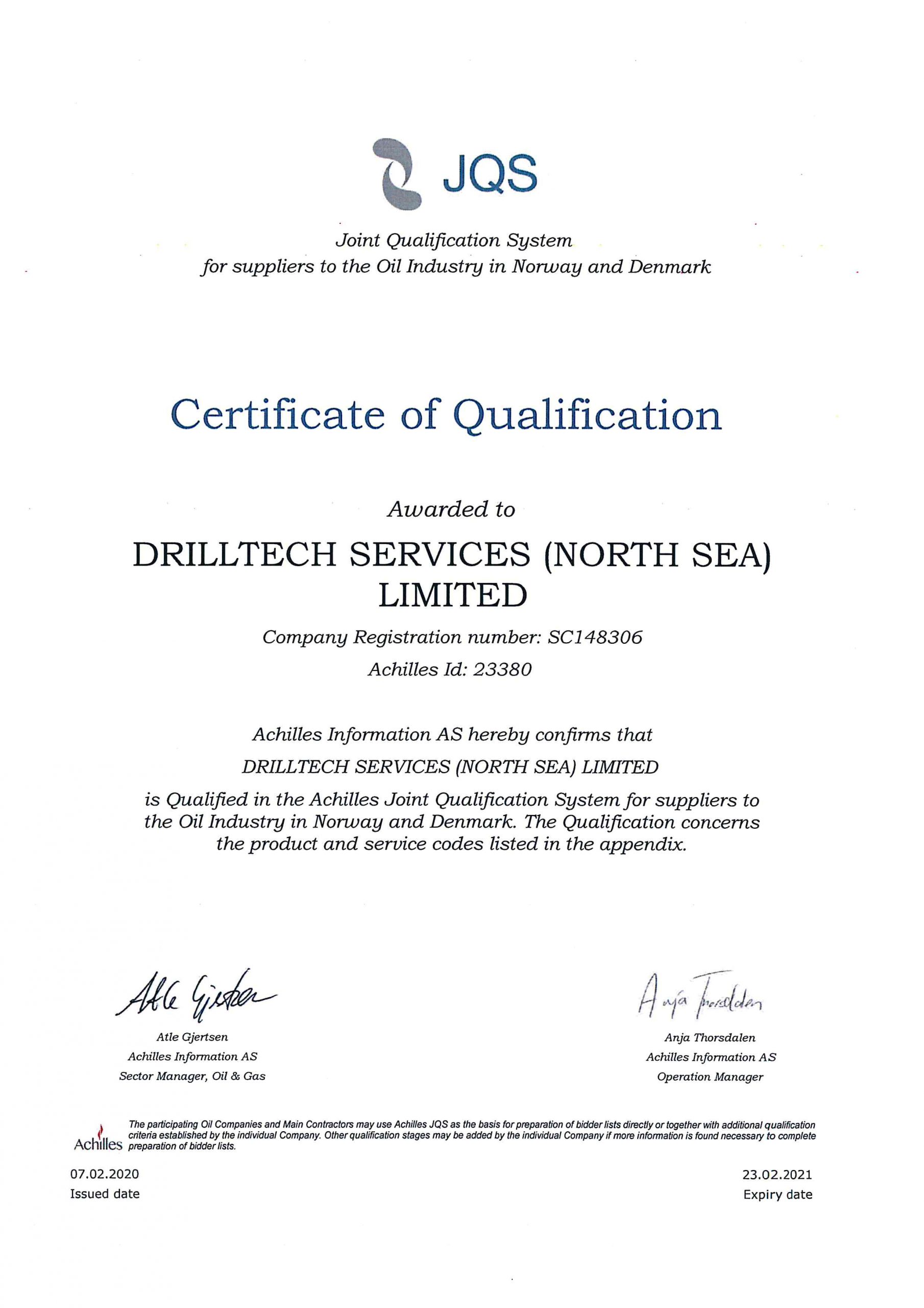 qualification,literally achilles jqs cetification of qualification
